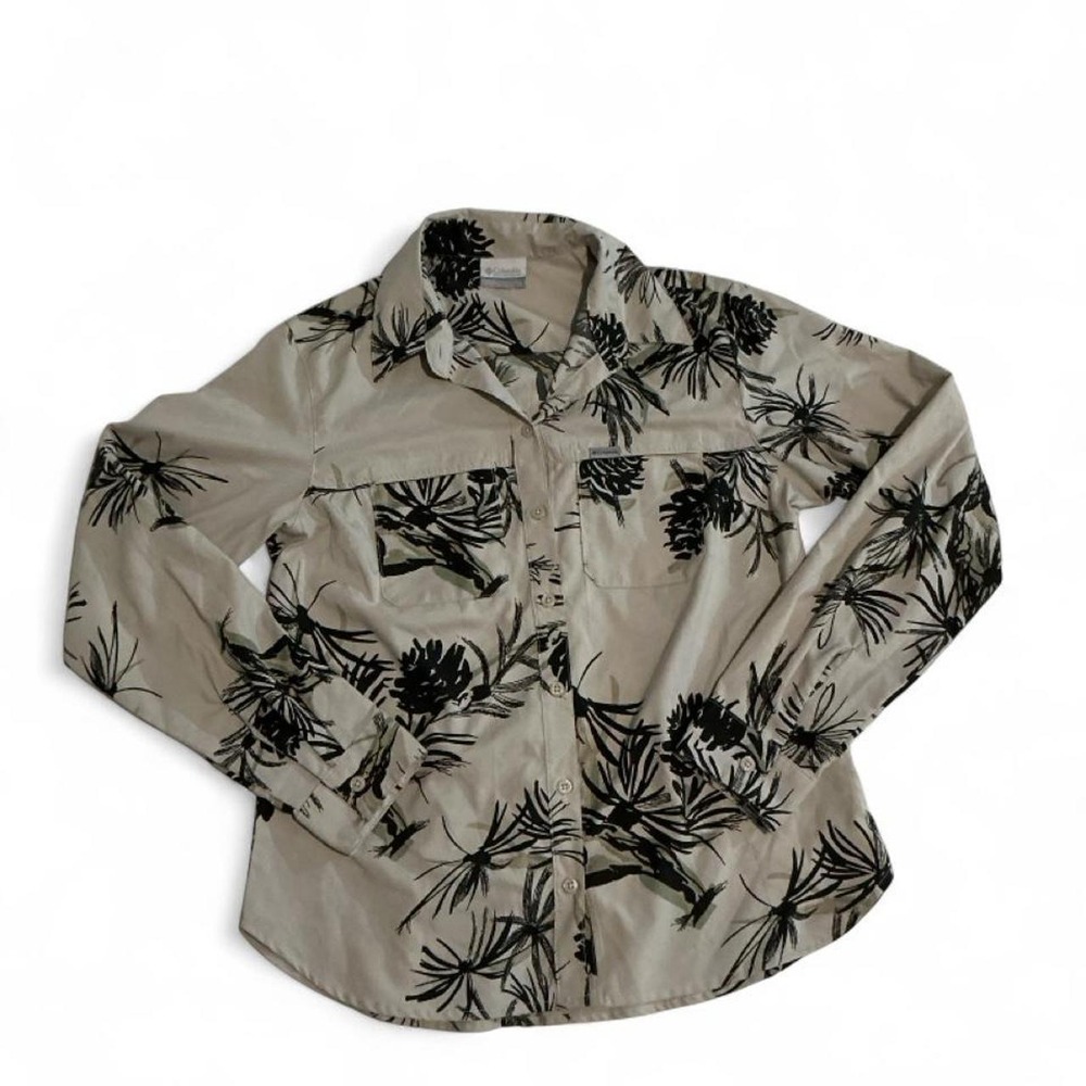 Columbia Silver Ridge Utility Shirt Womens‎ XS Tan Black Pine Print Excellent - Picture 2 of 8